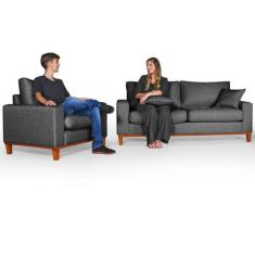 Conjunto Sofá Living Istambul Com Poltrona em Linho - Essencial Estofa