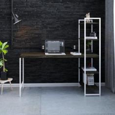 Escrivaninha Mesa Escritório com Estante 4 Prateleiras Estilo Industri