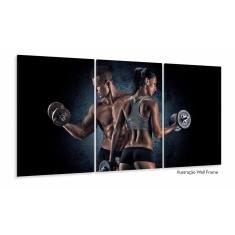 Quadro Decorativo Casal Halter Fitness 120x60 3 peças