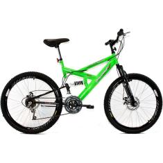 Bicicleta Aro 26 MTB 18V Full Suspention Duplo Freio a Disco Max 260 Verde