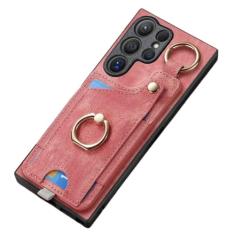 Capa de telefone com suporte de anel para Samsung Galaxy S21 S20 FE S24 S23 S22 Ultra S10 Plus S9 S8 Capa magnética de couro com compartimento para cartão, vermelha, para Galaxy S24 Plus