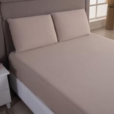 Jogo Cama Lençol Sonnet Casal Padrão Malha Lisa 100% Algodão Macio 3 Peças - Avelã