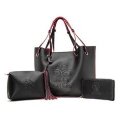 Bolsa 3 peças bolsa+nécessaire+carteira elegante KITLISBOA-Feminino