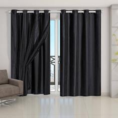 Cortina Blackout Pvc Com Tecido Voil 4,20 M X 2,50 M - Preto