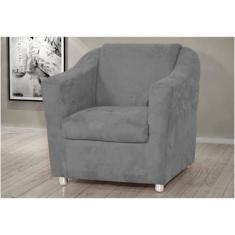 Poltrona Decorativa Tilla Pés Cromado Suede Cinza - DS Móveis