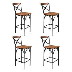 Kit 4 Banquetas Alta Industrial Paris Base Alumínio com Encosto - Cast