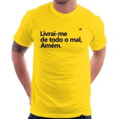 Camiseta Livrai-me de todo o mal, amém - Foca na Moda, Amarelo, M