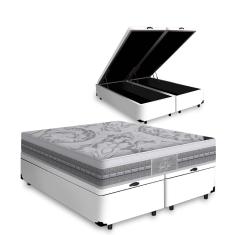 Cama Box Com Baú Queen Branca + Colchão de Molas Ensacadas - Castor - Gold Star Gran Plush 158cm