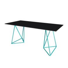 Escrivaninha Bela Vista Cavalete Tampo Preto Base Ferro Azul Turquesa - Cor: Preto