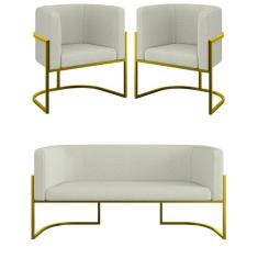 Kit Sofá 2 Lugares + 2 Poltronas Bouclê Gold Bege