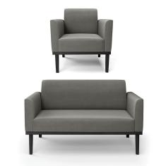 Sofá Namoradeira Com Poltrona Base De Madeira Fixa Preto Marisa Suede Grafite D03 - D'Rossi