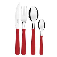 Faqueiro Tramontina New Kolor com Lâminas em Aço Inox e Cabos de Polipropileno Vermelho 24 Peças