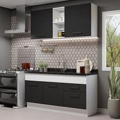 Cozinha Compacta Madesa Agata 150002 com Armário e Balcão (sem Tampo e Pia) - Branco/preto