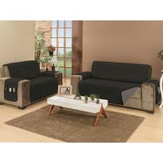 Capa protetor de sofá 2 lugares King dupla face Cinza/Preto