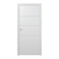 Kit Porta de Madeira 210x90cm Frisada Laqueada Esquerda Moldufama Branco