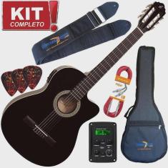 Kit Violão Giannini Flat Eletroacústico Nf14 Bk Nylon