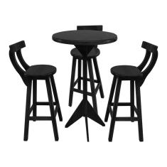 Jogo Bistrô de Madeira 3 Banquetas Altas Ideal para Bar e Restaurante Preto