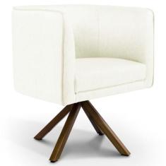 Poltrona Decorativa Base Giratória de Madeira Betina D02 Corano Bege C