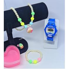 Kit Relógio Infantil Digital Menina esportivo + Conjunto Colar Pulseir