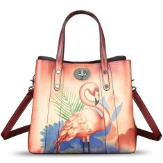 Bolsa feminina de couro genuíno pintada à mão, feita à mão, bolsa de ombro casual, Padrão 5, Medium