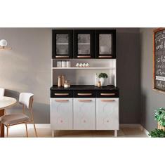Cozinha Modulada Telasul Mirage New Kit Aço 6 Portas e 3 Gavetas 120cm Branco/Preto-Telasul