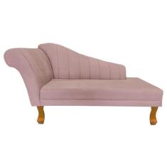 Recamier Divã Para Sala Cecilia Pés Retro Castanho 1.60cm Veludo Rosa 