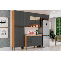 Cozinha Modulada Completa Nápoli Prime 4 Peças (2Aéreos+1Balcão+1Paneleiro) C4P66 Amendoa/Grafite - Ronipa