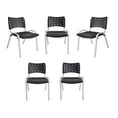 Kit 5 Cadeiras Iso Para Escola Escritório Comércio Preta Base Branca