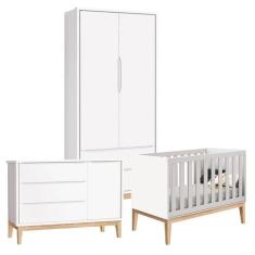Quarto de Bebê Classic 2 Portas Cômoda com Porta Branco com Pés Madeir