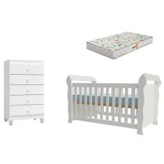 Berço Americano Lara Com Colchão Gazin E Cômoda Gaveteiro Ternura Baby Branco Brilho - Incorplac