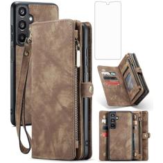 Asuwish Capa de celular para Samsung Galaxy A15 5G/4G Carteira com zíper magnética destacável com protetor de tela de vidro temperado alça transversal alça flip porta-cartão A 15 G5 15A mulheres