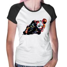 Baby Look Raglan Motorcycle Racing - Foca na Moda, Branco, Preto, G