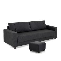 Sofá 3 Lugares e Puff Herval Clean Linho Grafite, 200 cm