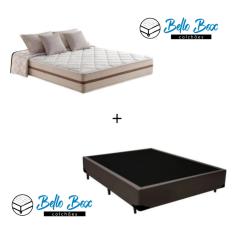 Cama Box Viúva Tecido Sintético Marrom com Colchão Pillow Angel - Bello Box - Molas Ensacadas 62x128x188