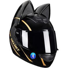 Capacete Bluetooth modular para motocicleta com orelhas de gato para homens e mulheres, capacetes de orelhas de gato fofos com sistema de ventilação com viseira HD aprovado pelo DOT/ECE (54-