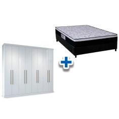Cama Box Casal + Colchão Foggia Sogni + Guarda Roupa Master Vip 8.4 Branco