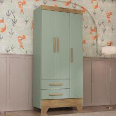 Guarda Roupa Infantil 3 Portas 2 Gavetas Catavento Rodial, Verde/Natur
