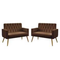 Kit 2 Poltronas Namoradeiras Decorativas Nina Com Rodapé E Botões Capi