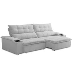 Sofá Retrátil Reclinável Para Sala De Estar Living 230cm ártico F04 Bouclê Cinza - Lyam Decor