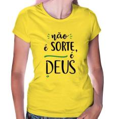 Baby Look Não é sorte, é Deus - Foca na Moda, Amarelo, M