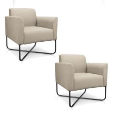Kit 02 Poltronas Marisa Suede Bege Base X Industrial Preta - D' ROSSI