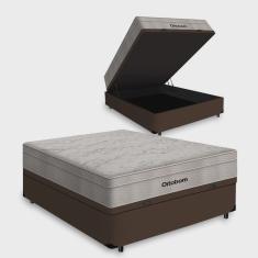 Cama Box Bau Casal Marrom + Colchao Casal Airtech Springpocket (138x188x60) - Molas Ensacadas - Ortobom