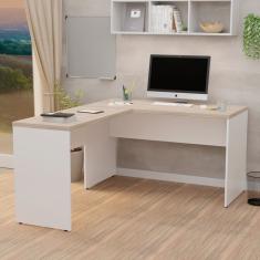 Mesa De Escritório Em L 120x150cm Tampo 30mm Carvalho / Branco