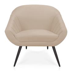 Poltrona Giovana Suede Bege Pés Palito De Ferro