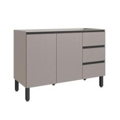 Balcão para Pia 120cm 2 Portas 3 Gavetas Cinza/Fumê - Quiditá