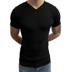 Camiseta Masculina Slim Fit Gola V Manga Curta Básic Sjons tamanho:pp;cor:preto
