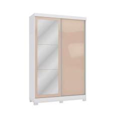 Guarda Roupas 2 Portas de Correr e 2 Gavetas c/Espelho e Pés N571 Branco/Macadamia - Kappesberg