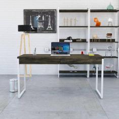 Mesa para Escritório 150cm 2 Gavetas Kuadra Carvalho Dark / Est.Branca