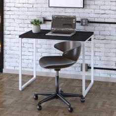 Mesa para Escritório Office Estilo Industrial 90cm Kuadra Preto Ônix/Est.Branca