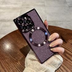 Capa luxuosa de celular com carregamento sem fio, glitter, para iphone 15, 14, 13, 12, 11 pro max plus, capa macia, roxa, para iphone 14pro